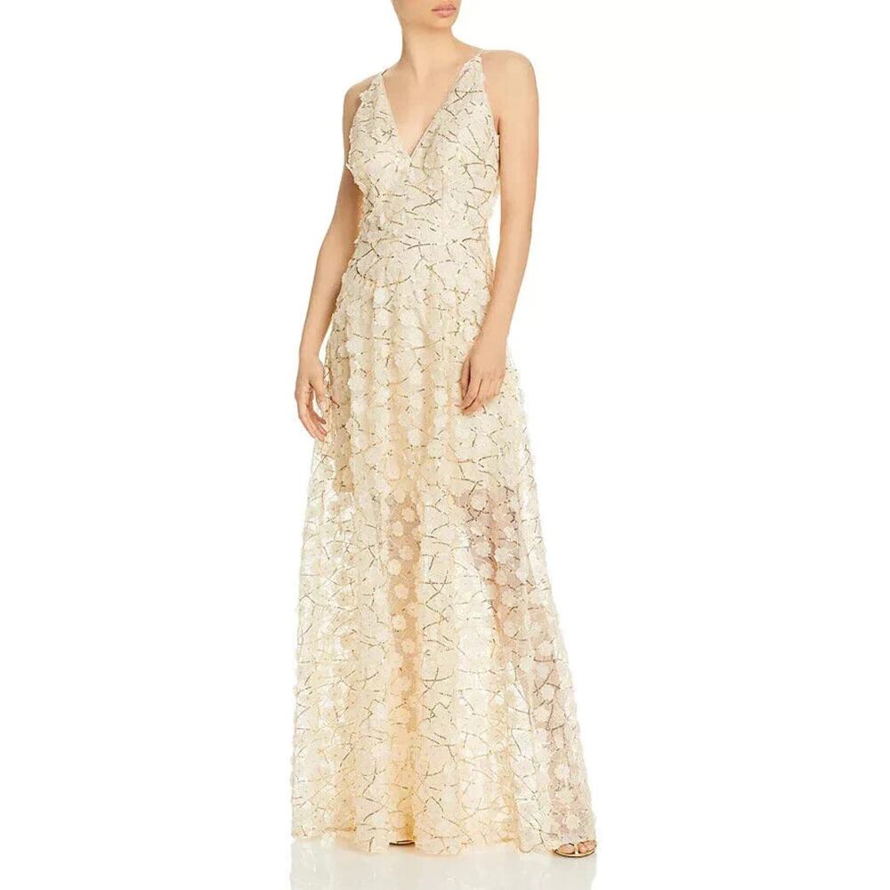 AQUA Raised Floral V Neck Gown Size 12